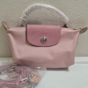 Longchamp Le Pliage Green Pouch with handle Light Pink